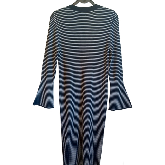 Black And White Striped Women's Dress V neck Button Down Front Feature - Picture 2 of 2